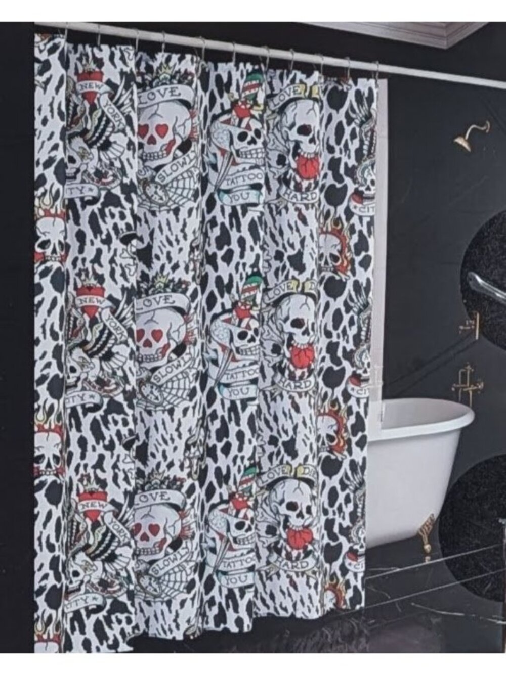Ed Hardy 14 Piece Bath Set w Shower Curtain Liner w Hooks Tattoo Skull Design